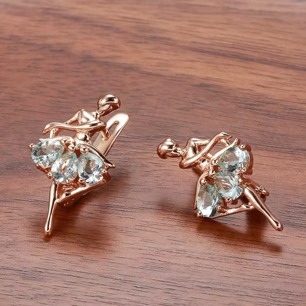 Rose Gold Plated Ballet Blue Natural Zircon Drop Earrings